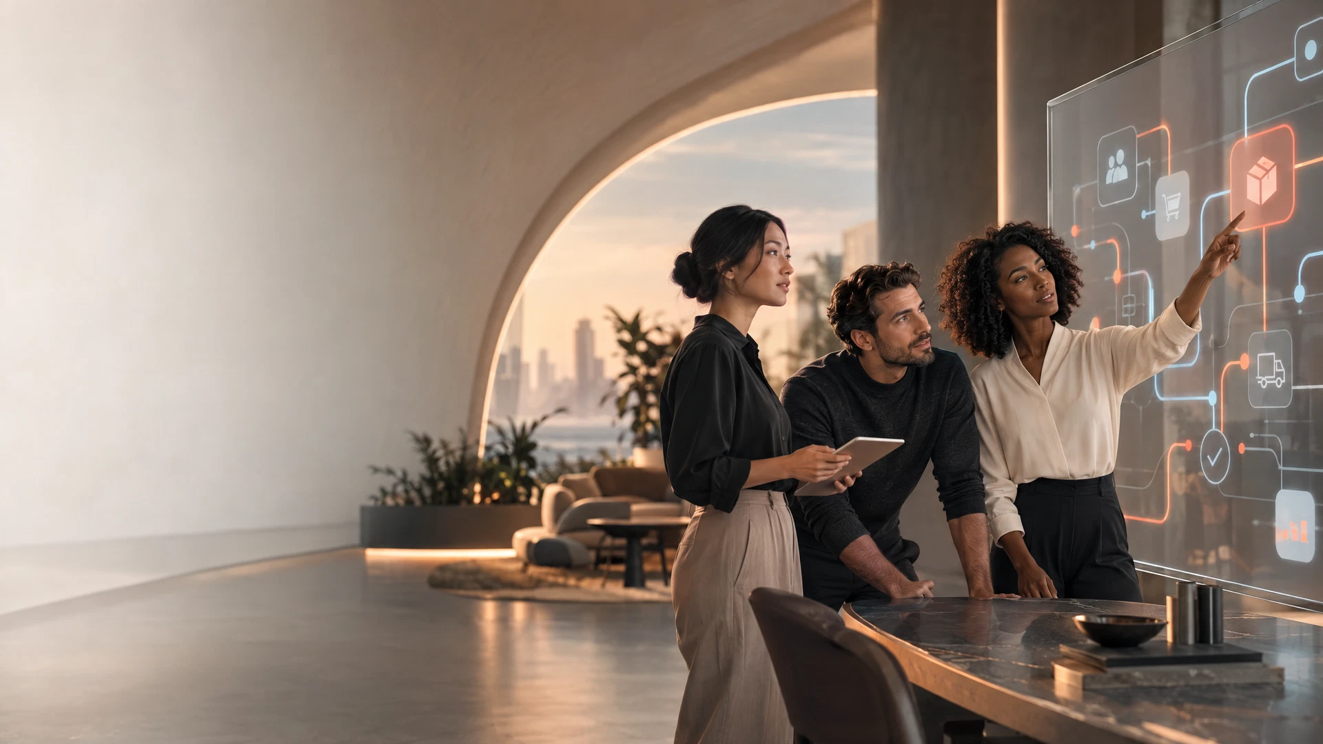 Operations professionals collaborating on a workflow
